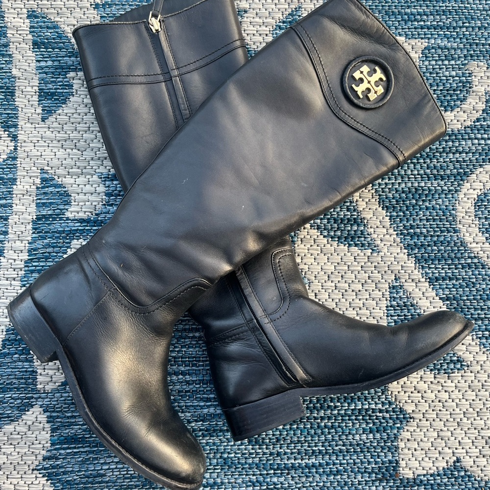 Tory Burch Black Leather Riding Boots